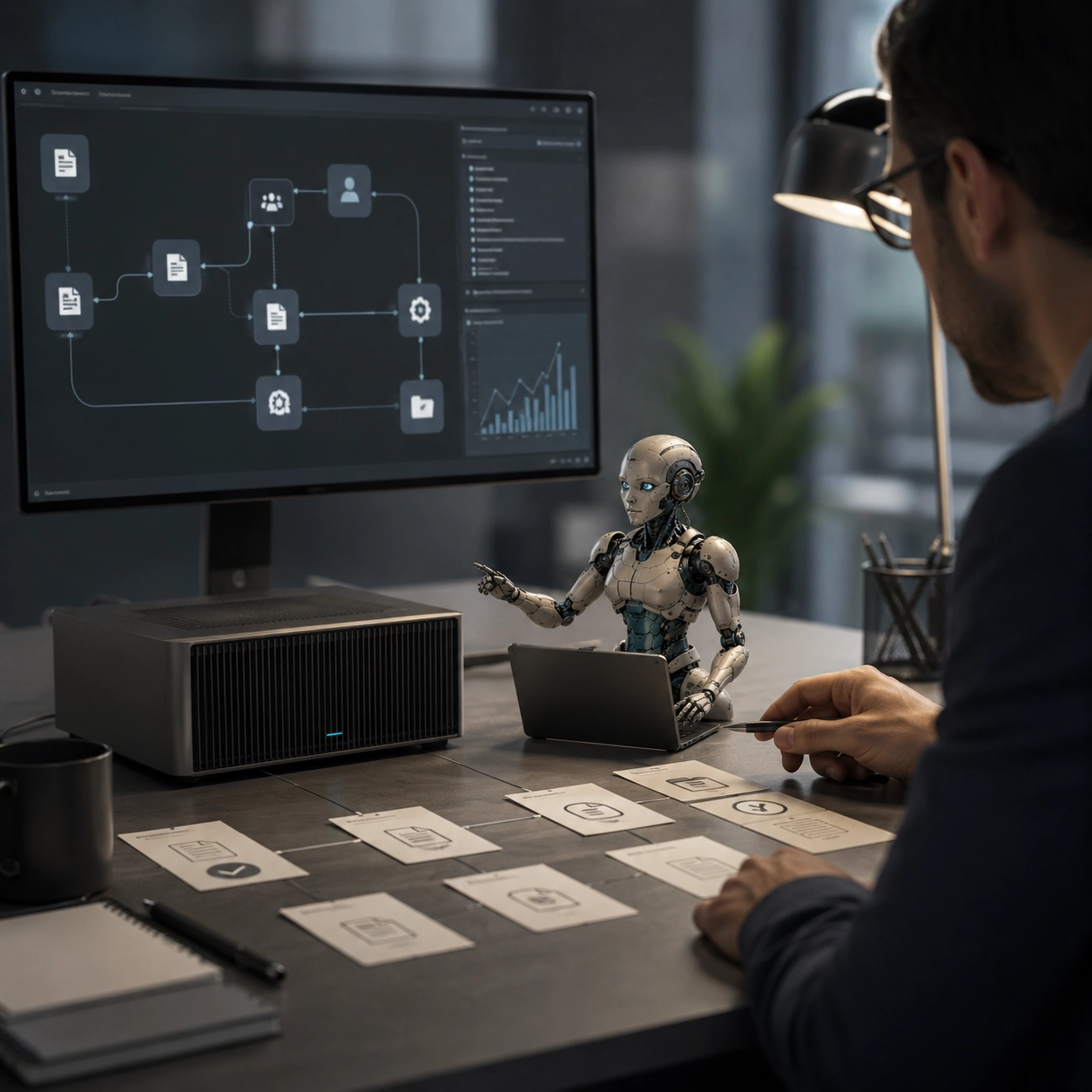 Flujo de tareas automatizadas con supervisión humana y permisos definidos
