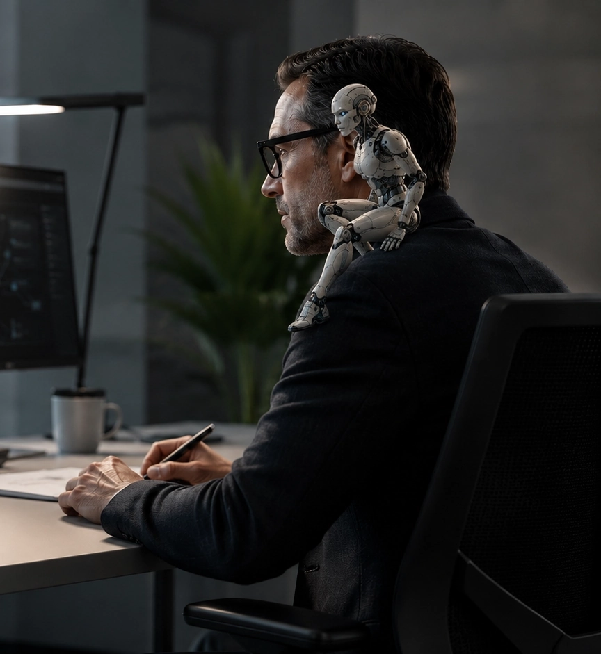 Estación de trabajo profesional con IA privada Activo Inteligente en una oficina moderna